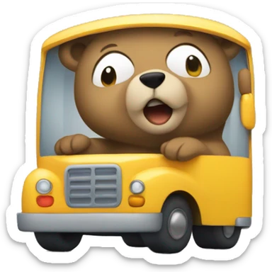 Small cub bear driving a bus sticker