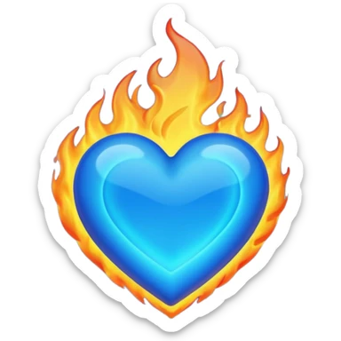 blue heart with flame sticker