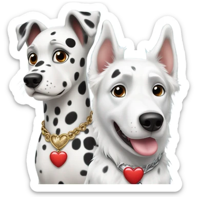 dalmatian and white and grey siberian husky with big heart over head sticker