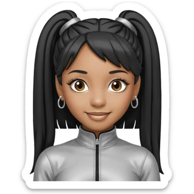 Left Eye from TLC with long black ponytail hair, silver outfit sticker