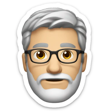 Caucasian man 40. brown eyes. short hair and short gray beard. disheveled without parting. black glasses sticker