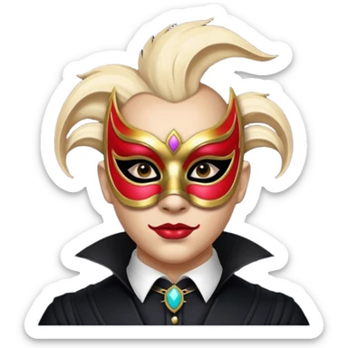 masked circus acrobat portrait, head and shoulders only, elegant carnival mask, dark outfit collar, dramatic expression, 3D cartoon, mobile game icon style, clean background, no text, no watermark
 
 sticker