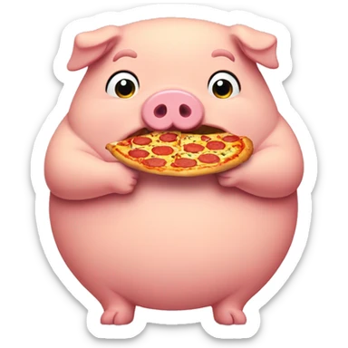 obese pig eating pizza sticker