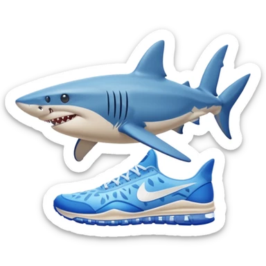 Shark with blue Nike shoes on a beach sticker