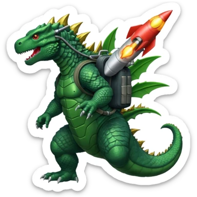 Godzilla flying with a rocket pack sticker