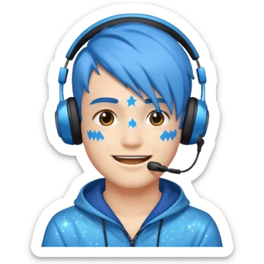 glitter blue gamer boy happy blue hair sticker