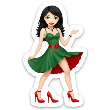 🕵🏻‍♀️💦🧥 black hair , green eyes , red high heels , dominatrix dress , laughing  sticker