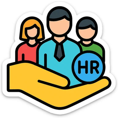 Volio-style icon for HR, highlighting people management, support, or employee care, with clear and simple design sticker