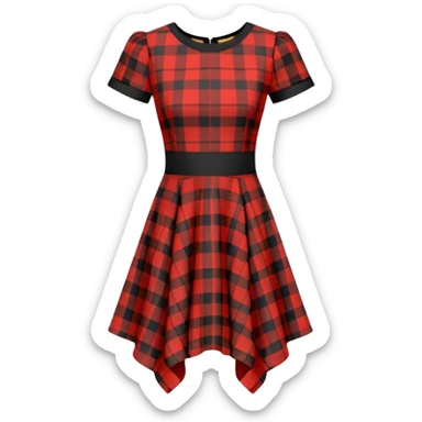 No human figures, Women's MacQueen' Tartan Mini Dress in Red/Black/Yellow, crew neck, cap sleeves and a handkerchief hem. Isolated rendering, sexy trendy style  sticker
