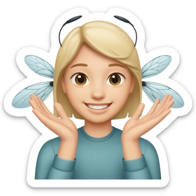 Smirking face with hands rubbing like a fly sticker