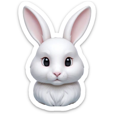 Cinematic Noble White Rabbit Portrait Emoji, Poised and regal, with a graceful, compact build and a pristine, silky white fur, long perky ears and gentle, soulful dark eyes, Simplified yet sharp and sophisticated features, highly detailed, glowing with a soft, dignified glow, high shine, intelligent and gentle, stylized with an air of refined elegance, focused and attentive, soft glowing outline, capturing the essence of a watchful and confident companion, so majestic it feels as though it could hop out of the screen with effortless authority! sticker