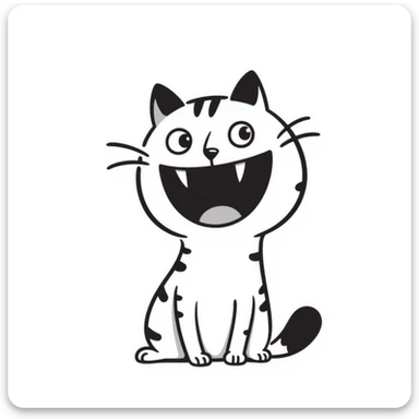 sketch of a miniature saber-toothed cat with a tiny body and absurdly massive canine teeth, minimal body with gigantic fangs sticker