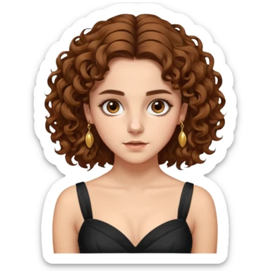 very beautiful italian girl, looking a bit like Emma Watson, with curly and big volume bright brown hair, and a golden piercing rink in nose on left side, dressed in a beautiful sexy dress sticker