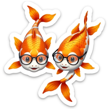 Two "koi" fishes male and female, wearing glasses. sticker