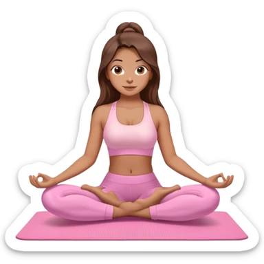 Brunette long hair and brown eyes yoga beautiful girl in light pink pink pink clothes sitting on a yoga mat sticker