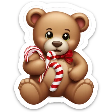 Christmas teddy bear eating candy cane sticker
