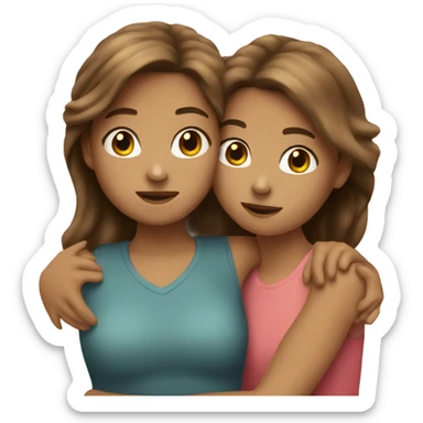 two friends (girls) hugging both have brown hair sticker