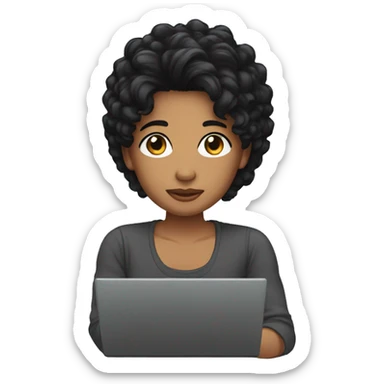 bitmoji front of laptop with black hair  sticker