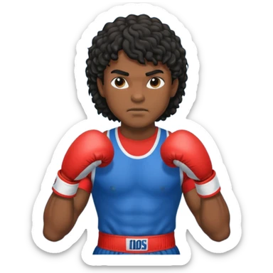 Boxer , with a curly black mullet haircut sticker