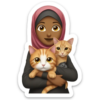 Hijabi girl with two cats, one ginger, one brown sticker