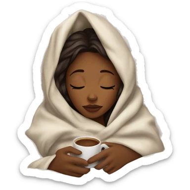 girl inside a blanket sipping coffee eyes closed brown skin  sticker