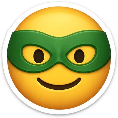 yellow face with green superhero mask emoji, digital illustration sticker