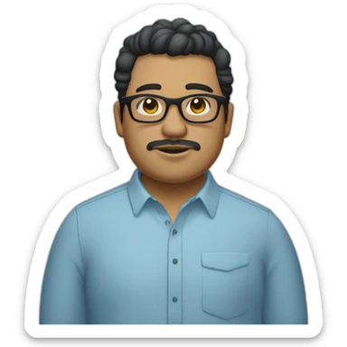 chubby light skinned mexican man in black rectangular glasses wearing a light blue oxford button up sticker