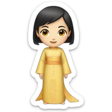 asian girl with black hair wearing ao dai full body sticker