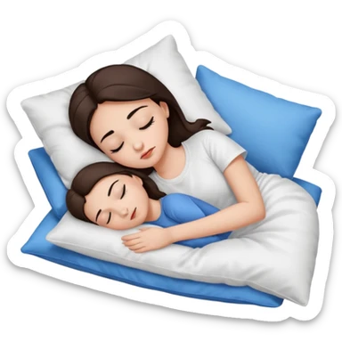 Brunette white sikine white tshirt black eyebrowns girl sleeping on a pillow ,no blue pillow sticker