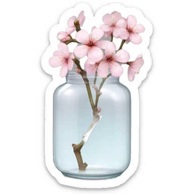 Realistic big sakura flower stem in a transparent jar vase sticker