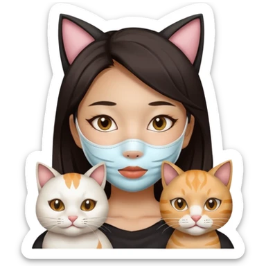 Asian girl mask sheet whole face with cat sticker