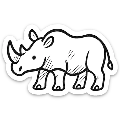 rhino, minimalist black outline icon, no fill, simple lines sticker