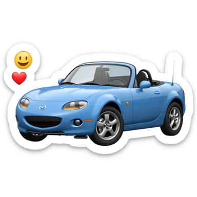 blue mazda miata 2006 with happy emoji driving  sticker