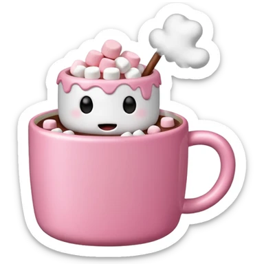 Pinke Tasse heiße Schokolade mit mini marshmallow , ohne Gesicht sticker