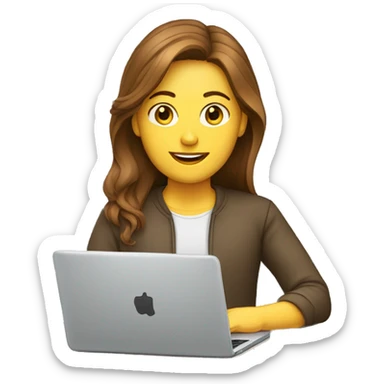 white person with brown hair in front of laptop on desk sticker