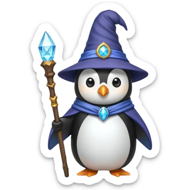 penguin wizard holding a staff wearing a wizard hat magical sticker
