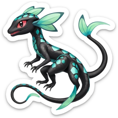 Splash-patterned Meloetta-Guilmom-Salandit-Trico-Pokémon-Fakémon-fusion-hybrid-creature sticker