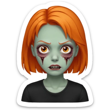 Faça uma zumbi feminina com cabelos médios e laranja, deve estar vestindo uma camisa preta e ter seus olhos castanhos escuro, não esqueça de colocar a sombrancelha da cor do cabelo  sticker