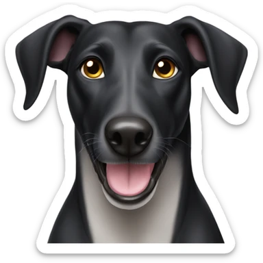 Black Greyhound labrador dog mix with big ears and a long nose sticker