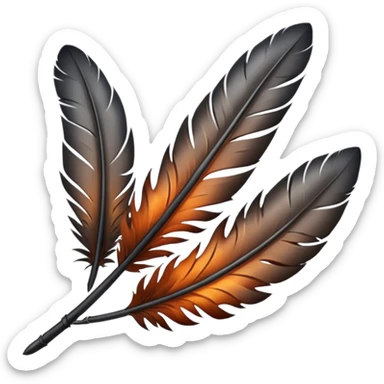 iOS emoji, dark fantasy feather, burned edges, ember glow, soft shadow, minimal sticker
