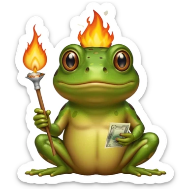 bufo frog setting money on fire sticker
