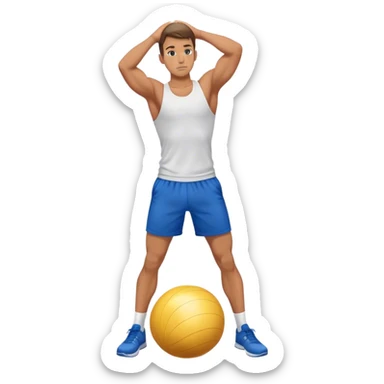 fit man with blue shorts stand on half-stability-ball balance sticker