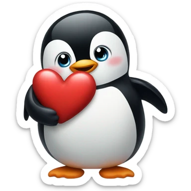 Penguin holding a heart sticker