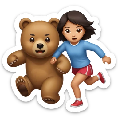 Asian girl getting chased by scary bear sticker