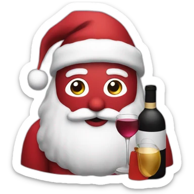 A Santa with a wine bottle and a Covid mask sticker