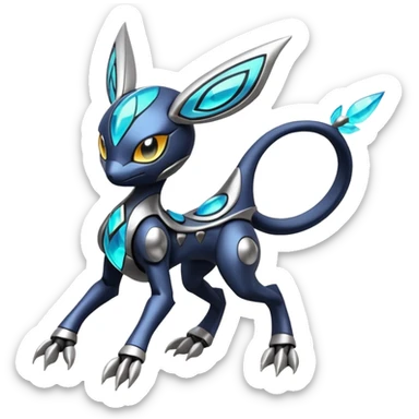 Modern Futuristic Cyber-Meloetta-Greymon-Inteleon-Greninja-Pokémon-Digimon-Fakémon-fusion-hybrid-creature sticker