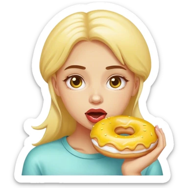 Girl drooling over a lemon doughnut sticker