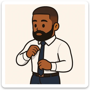 Create a simple emoji-style illustration of a well-dressed man with a beard and tie, focusing on his confident pose and formal attire. Remove the background and any text. The style should be clean and minimal, typical of emoji illustrations. sticker