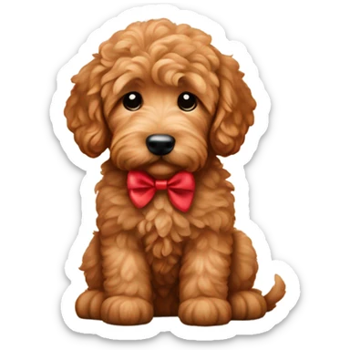 Red goldendoodle puppy bow on head sticker