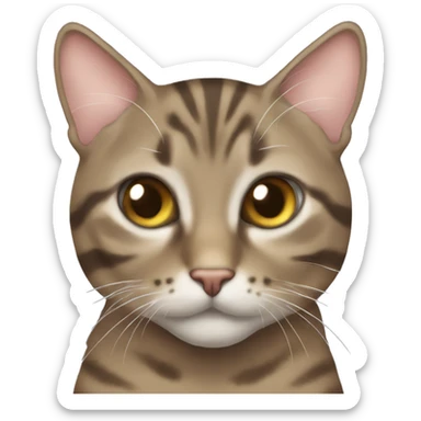 Brownish-gray tabby cat with bow sticker